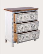 Cómoda Blossom de madera maciza tallada en blanco, 85 x 43 x 94 cm