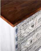Cómoda Blossom de madera maciza tallada en blanco, 85 x 43 x 94 cm