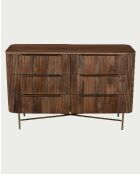 Cómoda de 6 cajones en madera de mango con acabado en nogal y metal dorado Tana - 133 x 45 x 85 cm