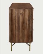 Cómoda de 6 cajones en madera de mango con acabado en nogal y metal dorado Tana - 133 x 45 x 85 cm