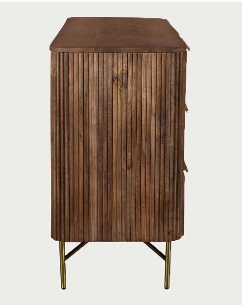 Cómoda de 6 cajones en madera de mango con acabado en nogal y metal dorado Tana - 133 x 45 x 85 cm