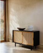 Kleines Sideboard aus Holz, Zuckerrohr und schwarzem Metall Noma - 100 x 43 x 76 cm