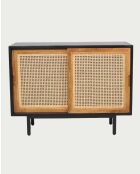 Kleines Sideboard aus Holz, Zuckerrohr und schwarzem Metall Noma - 100 x 43 x 76 cm