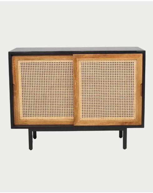 Petit buffet en bois, cannage et métal noir Noma - 100 x 43 x 76 cm