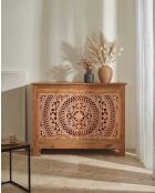 Credenza piccola Oba in teak intagliato - 120 x 45 x 86 cm