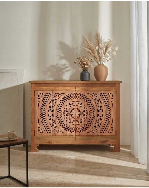 Petit buffet en teck sculpté Oba - 120 x 45 x 86 cm