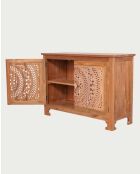 Credenza piccola Oba in teak intagliato - 120 x 45 x 86 cm