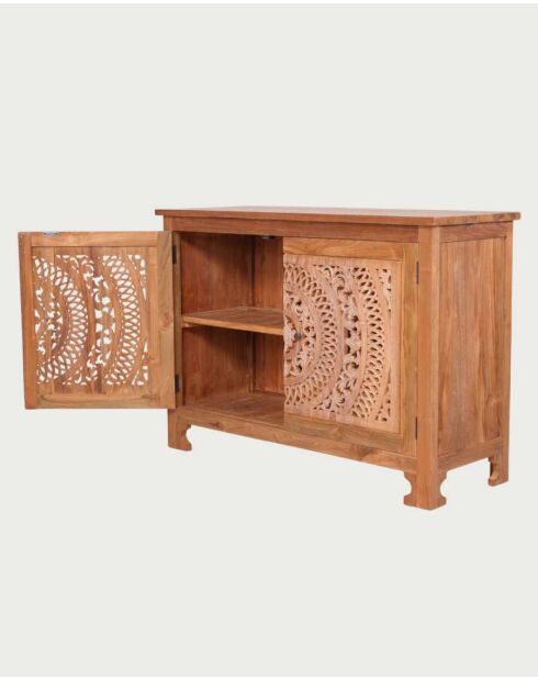 Credenza piccola Oba in teak intagliato - 120 x 45 x 86 cm