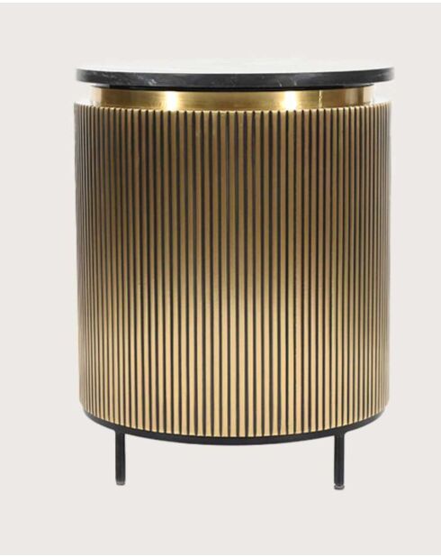 Table d'appoint finition laiton vieilli avec plateau en marbre noir Glory dorée - 50 x 50 x 60 cm
