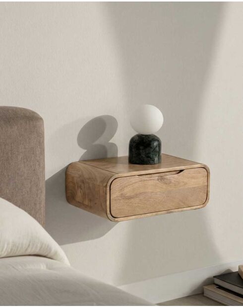Comodino da parete Kubo in legno massello di mango naturale - 50 x 25 x 20 cm