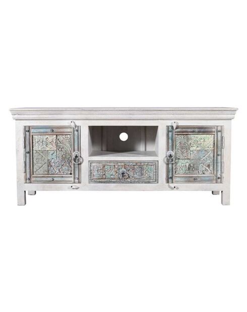 Meuble TV en bois sculpté Viva blanc - 150 x 45 x 65 cm