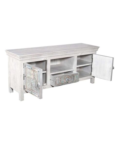 Meuble TV en bois sculpté Viva blanc - 150 x 45 x 65 cm
