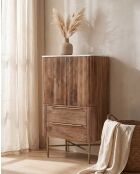 Commode haute en bois massif de manguier et marbre blanc, 2 portes et 2 tiroirs Tana - 69 x 40 x 107 cm
