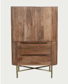 Commode haute en bois massif de manguier et marbre blanc, 2 portes et 2 tiroirs Tana - 69 x 40 x 107 cm