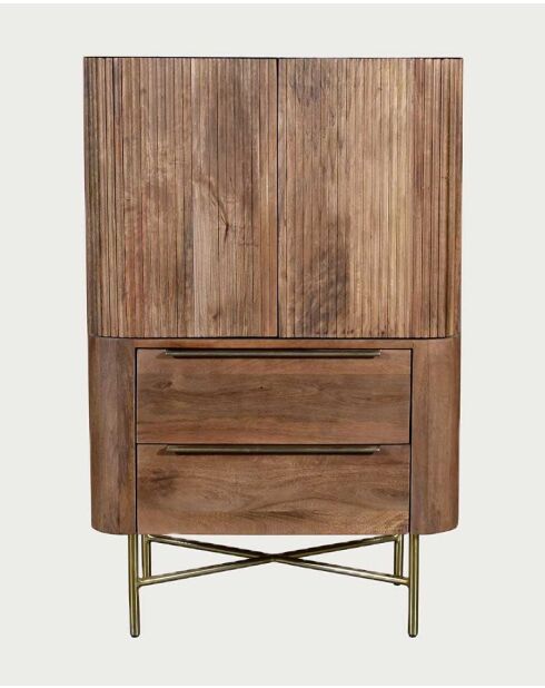 Commode haute en bois massif de manguier et marbre blanc, 2 portes et 2 tiroirs Tana - 69 x 40 x 107 cm