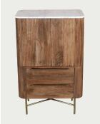 Commode haute en bois massif de manguier et marbre blanc, 2 portes et 2 tiroirs Tana - 69 x 40 x 107 cm