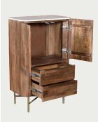 Commode haute en bois massif de manguier et marbre blanc, 2 portes et 2 tiroirs Tana - 69 x 40 x 107 cm