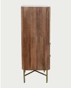 Commode haute en bois massif de manguier et marbre blanc, 2 portes et 2 tiroirs Tana - 69 x 40 x 107 cm