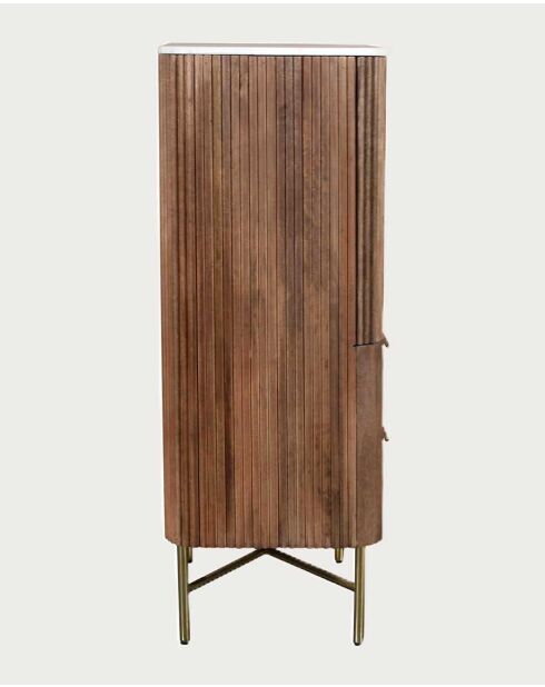 Commode haute en bois massif de manguier et marbre blanc, 2 portes et 2 tiroirs Tana - 69 x 40 x 107 cm