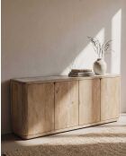 Buffet bas en bois de manguier massif et travertin Aven naturel - 180 x 45 x 75 cm