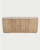 Buffet bas en bois de manguier massif et travertin Aven naturel - 180 x 45 x 75 cm