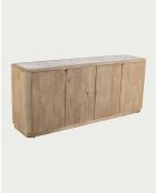 Buffet bas en bois de manguier massif et travertin Aven naturel - 180 x 45 x 75 cm