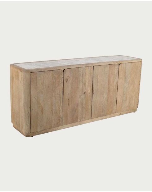 Buffet bas en bois de manguier massif et travertin Aven naturel - 180 x 45 x 75 cm