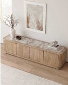 Porta TV Aven in mango massiccio e travertino - 160 x 40 x 40 cm