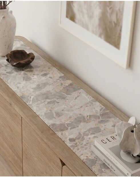 Meuble TV en manguier massif et travertin Aven - 160 x 40 x 40 cm