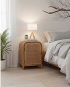 Table de nuit bois avec porte en rotin naturel Tiraya - 42 x 35 x 65 cm
