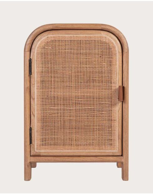 Table de nuit bois avec porte en rotin naturel Tiraya - 42 x 35 x 65 cm