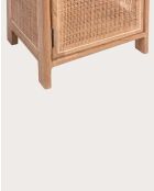 Table de nuit bois avec porte en rotin naturel Tiraya - 42 x 35 x 65 cm