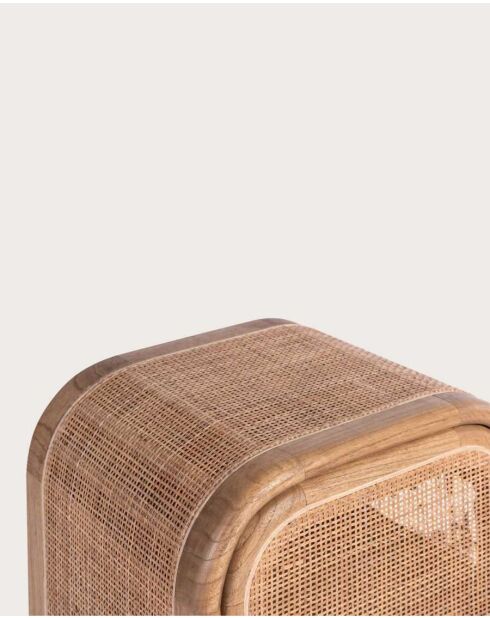 Table de nuit bois avec porte en rotin naturel Tiraya - 42 x 35 x 65 cm