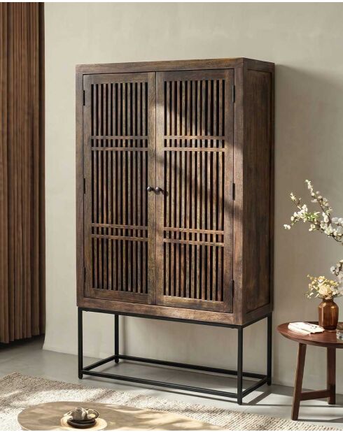 Hohes Sideboard Kumo aus massivem Akazienholz, 100 x 40 x 160 cm