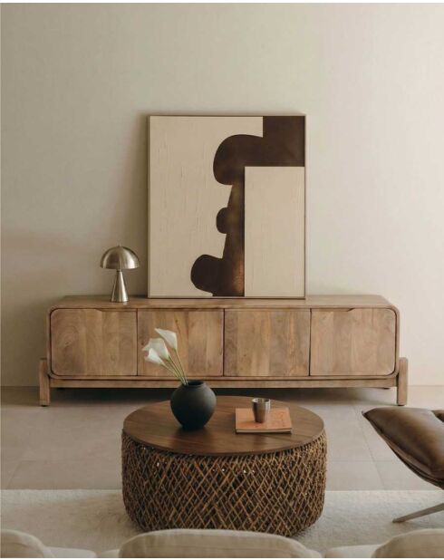 Meuble TV scandinave en bois de manguier massif Kubo - 160 x 40 x 55 cm