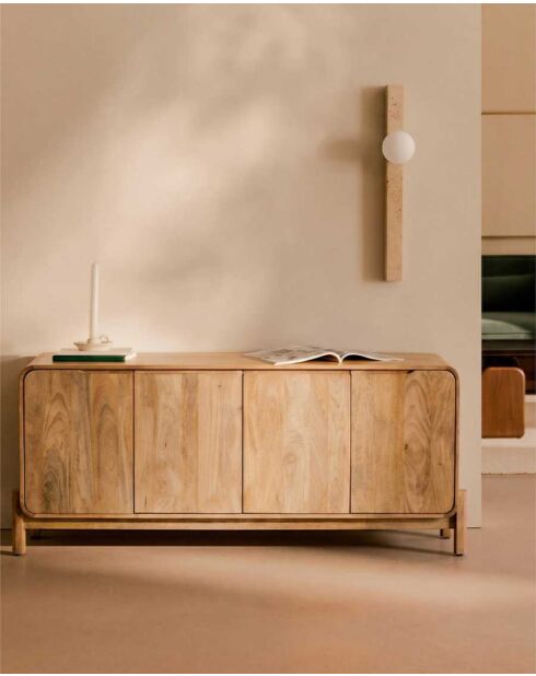 Buffet 4 portes en bois de manguier massif Kubo naturel - 180 x 40 x 75 cm