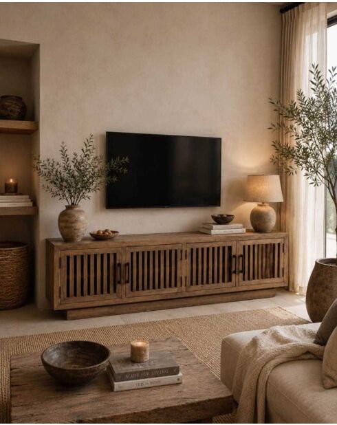 Meuble TV 4 portes en manguier massif Lino - 180 x 45 x 53 cm