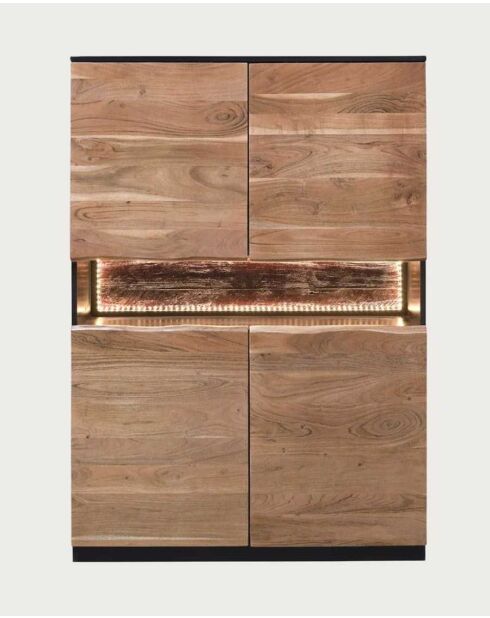 Buffet haut en bois d'acacia avec éclairage LED Leo - 100 x 40 x 147 cm