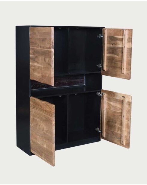 Aparador alto Leo de madera de acacia con iluminación LED - 100 x 40 x 147 cm