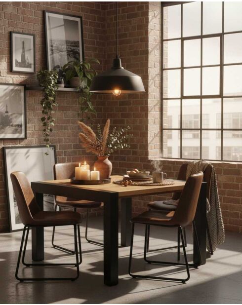 Vierkante eettafel in massief teakhout en metaal L130 cm 8 pers. Bruine boog - 130 x 130 x 76 cm