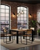 Vierkante eettafel in massief teakhout en metaal L130 cm 8 pers. Bruine boog - 130 x 130 x 76 cm