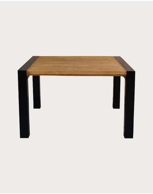 Vierkante eettafel in massief teakhout en metaal L130 cm 8 pers. Bruine boog - 130 x 130 x 76 cm