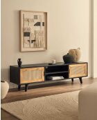 Mueble TV Noma de madera, caña y metal negro - 160 x 43 x 45 cm