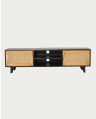 Mueble TV Noma de madera, caña y metal negro - 160 x 43 x 45 cm