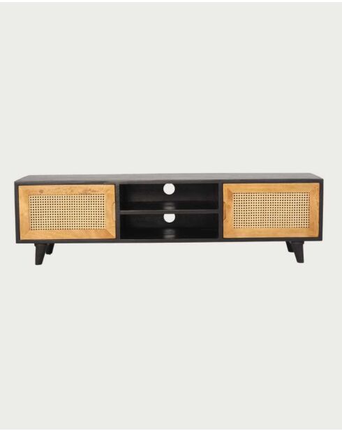 Meuble TV en bois, cannage et métal noir Noma - 160 x 43 x 45 cm