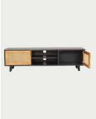 Mueble TV Noma de madera, caña y metal negro - 160 x 43 x 45 cm