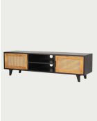 Mueble TV Noma de madera, caña y metal negro - 160 x 43 x 45 cm