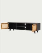 Mueble TV Noma de madera, caña y metal negro - 160 x 43 x 45 cm