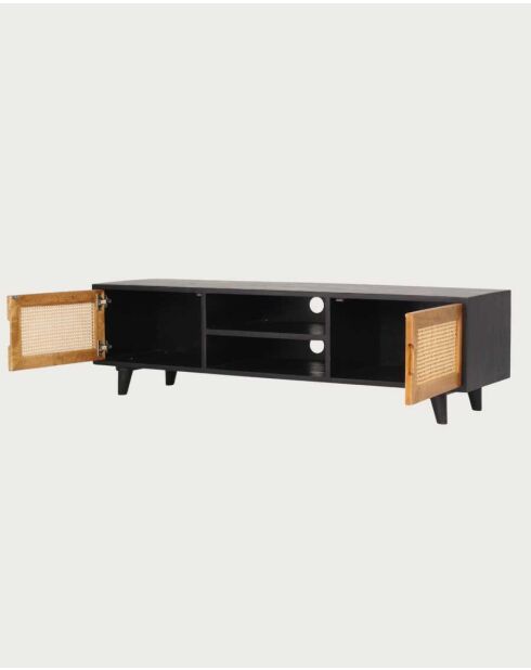 Mueble TV Noma de madera, caña y metal negro - 160 x 43 x 45 cm