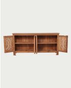 Buffet bas 4 portes en teck sculpté Oba naturel - 180 x 45 x 86 cm
